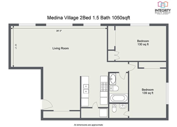 2Bed 15 Bath 1050sqft Floor Plan at  Integrity Medina Apartments, Integrity Realty LLC, Ohio