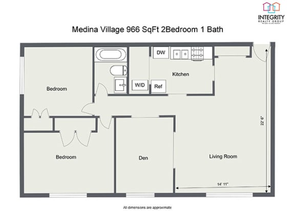 952 SqFt 2 Bedroom 1 Bath Den Floor Plan at  Integrity Medina Apartments, Integrity Realty LLC, Medina