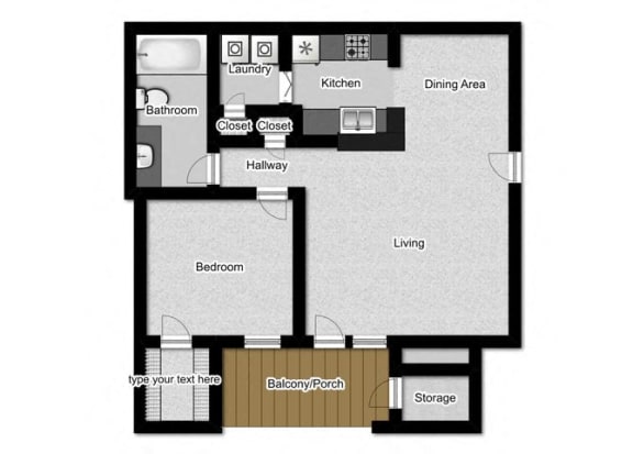 1 Bed Floor Plan | 708 Sq. Ft. at Litchfield Oaks Apartments, Pawleys Island, SC, 29585
