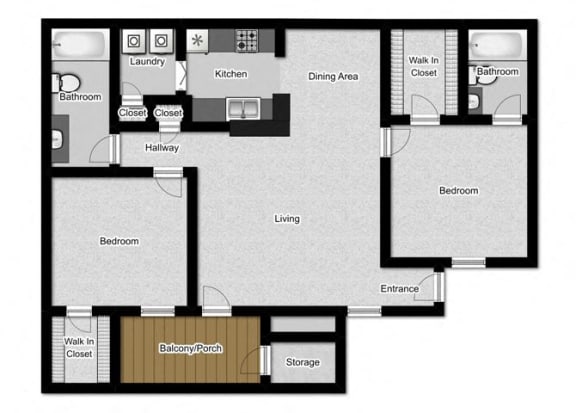 2 Bed Floor Plan | 964 Sq. Ft. at Litchfield Oaks Apartments, Pawleys Island, SC