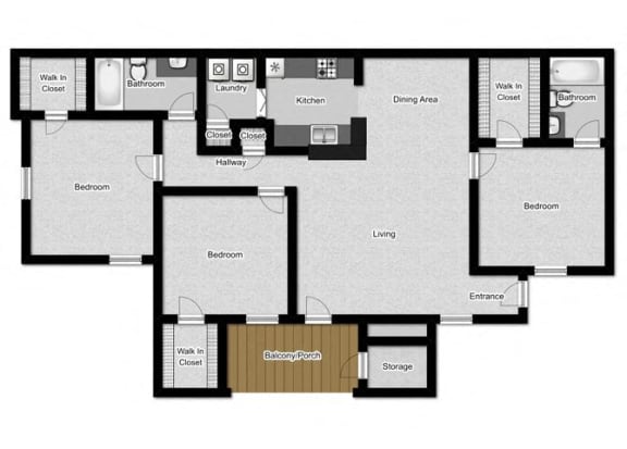 3 bed Floor Plan at Litchfield Oaks Apartments, Pawleys Island, 29585