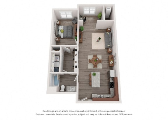 Floor Plan  One bedroom at Logans Landing apartments