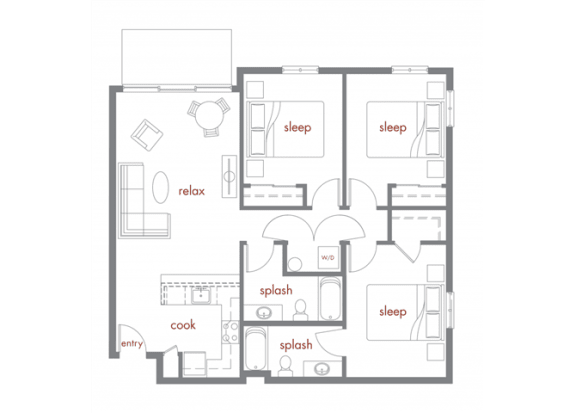 Tamarack Floor Plan at Tivalli Apartments, Lynnwood