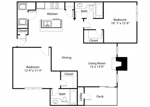 oak floor plan - 2 bedroom 2 bathroom