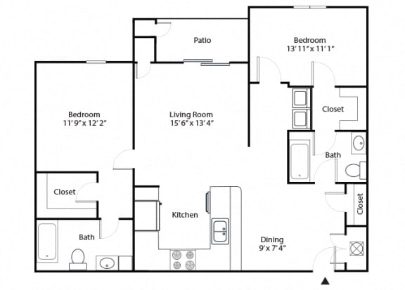 oak 2 bedroom 2 bathroom floor plan