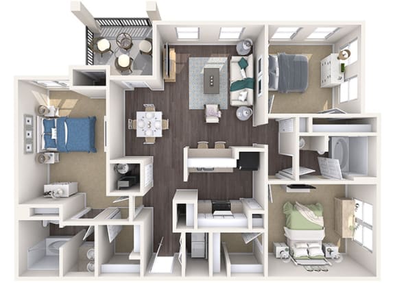 Evergreen Lenox Park - C1 - 3 bedroom and 2 bath - 3D Floor Plan