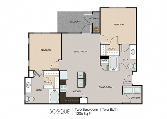 Two Bedroom Floor Plan at SkyStone Apartments, Albuquerque, NM, 87114