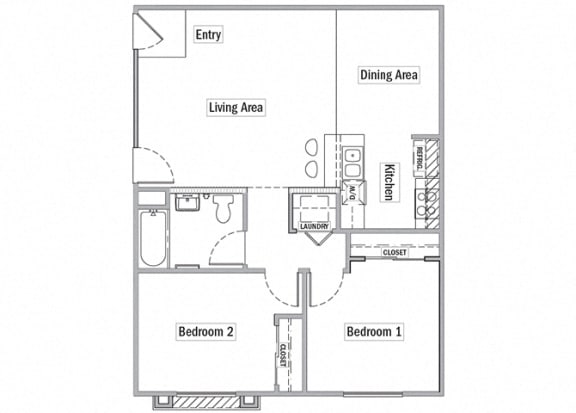 2 bedroom floor plan l Las Casitas Apartments in Hisperia Ca