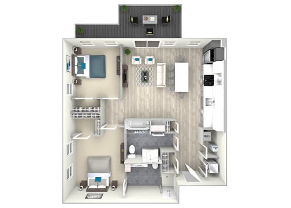 Two Bed Two Bath with Large Patio 1067 Floor Plan at Nightingale, Providence, Rhode Island