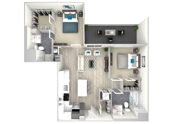 Two Bed Two Bath with Large Balcony 1099 Floor Plan at Nightingale, Providence, RI, 02903