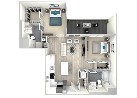 Two Bed Two Bath with Large Patio 1099 Floor Plan at Nightingale, Providence, 02903