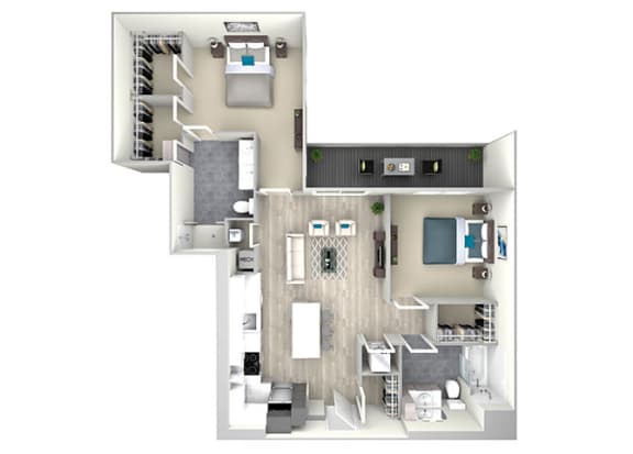 Two Bed Two Bath with Balcony 1127 Floor Plan at Nightingale, Providence, Rhode Island