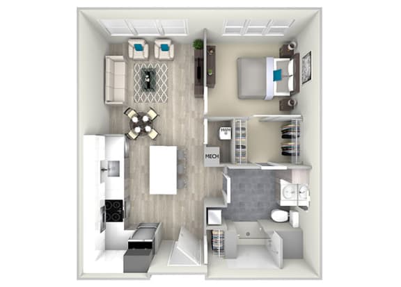 One Bed One Bath 748 Floor Plan at Nightingale, Providence, 02903
