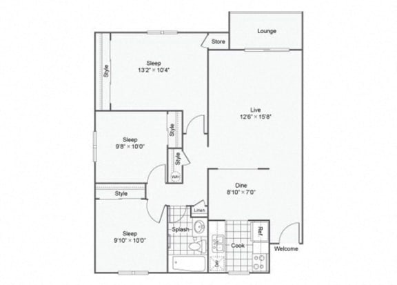 Floor Plan  3 Bed 1 Bath