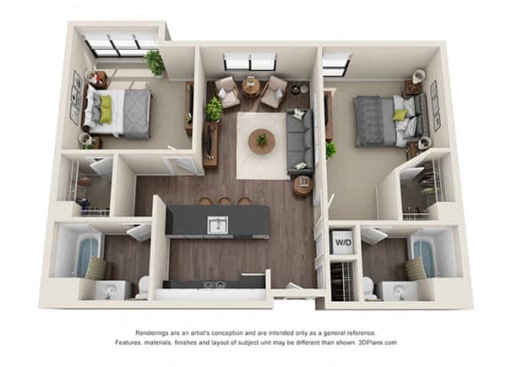 Two Bedroom 1,061 Sq.Ft. Floorplan