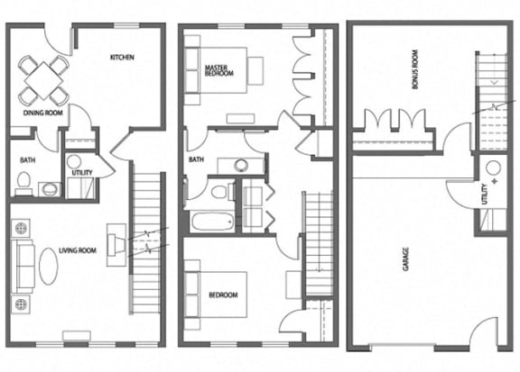 2 Bedroom 1.5 Bath Townhouse 2D Floorplan-Heritage Park Apartments, Minneapolis, MN