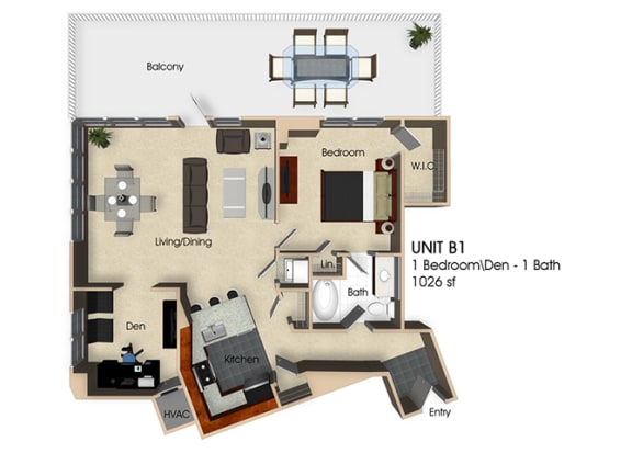 (B1) 1 Bedroom - 1 Bathroom with Den Floor plan at Aurora, North Bethesda, 20852