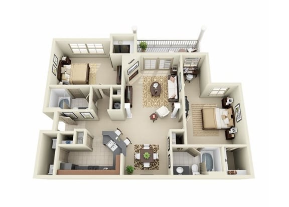 2 Bedroom 2 Bathroom Floor Plan at Stone Creek Apartments