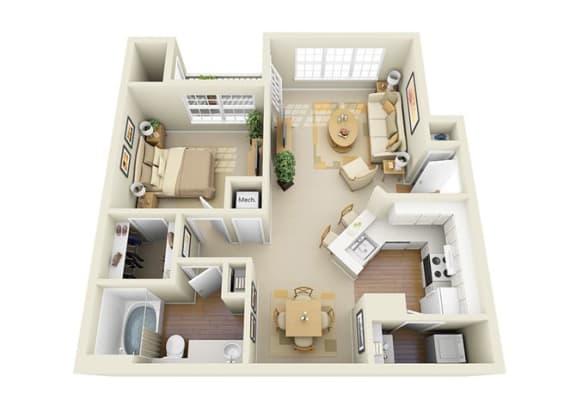 Floor Plan  1 Bedroom 1 Bathroom Floor Plan at Glen Park Apartments