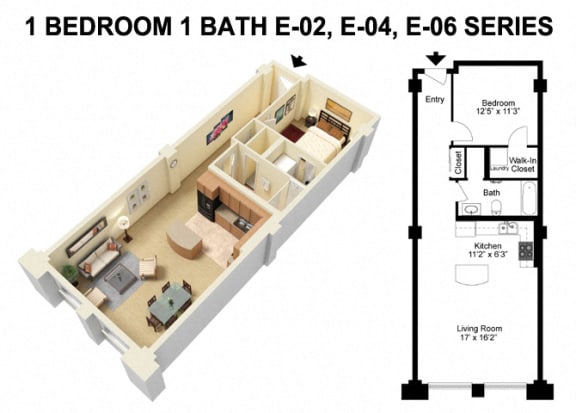 1 Bed 1 Bath - Euclid Avenue Floor Plan B at The Residences at 668 Apartments, Cleveland