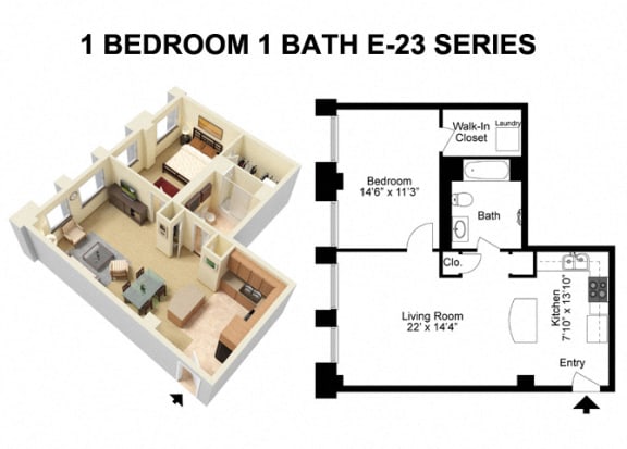 1 Bed 1 Bath - Euclid Avenue Floor Plan I at The Residences at 668 Apartments, Cleveland