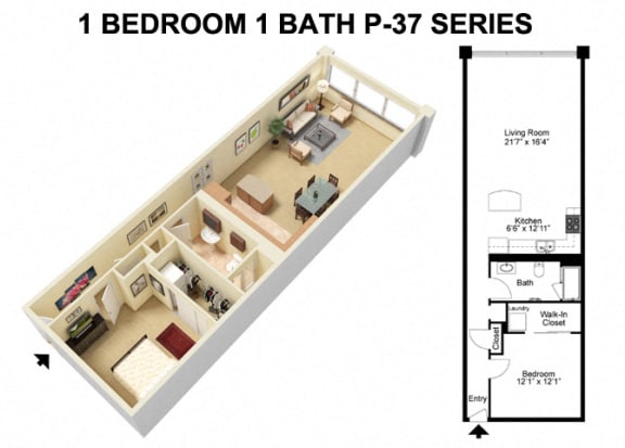 1 Bed 1 Bath - Prospect Avenue Floor Plan K at The Residences at 668 Apartments, Ohio, 44114
