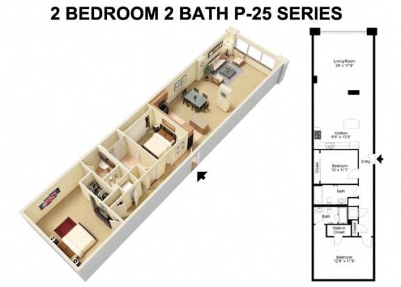 2 Bed 2 Bath - Prospect Avenue Floor Plan at The Residences at 668 Apartments, Cleveland, Ohio