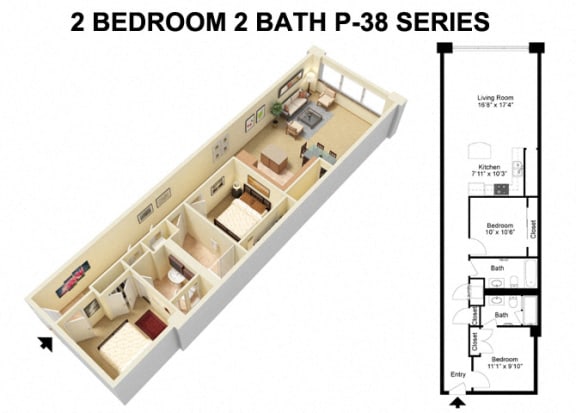 2 Bed 2 Bath - Prospect Avenue Floor Plan A at The Residences at 668 Apartments, Cleveland