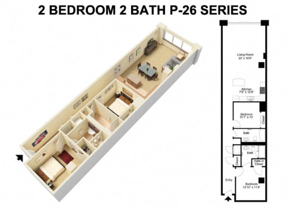 2 Bed 2 Bath - Prospect Avenue Floor Plan B at The Residences at 668 Apartments, Ohio