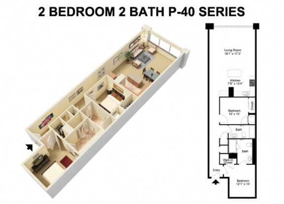 2 Bed 2 Bath - Prospect Avenue Floor Plan C at The Residences at 668 Apartments, Ohio, 44114