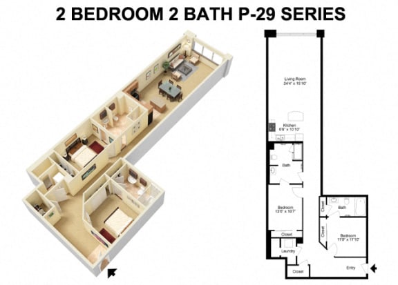 2 Bed 2 Bath - Prospect Avenue Floor Plan D at The Residences at 668 Apartments, Cleveland, OH, 44114