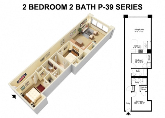 2 Bed 2 Bath - Prospect Avenue Floor Plan G at The Residences at 668 Apartments, Cleveland, Ohio