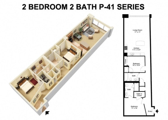 2 Bed 2 Bath - Prospect Avenue Floor Plan Hat The Residences at 668 Apartments, Cleveland