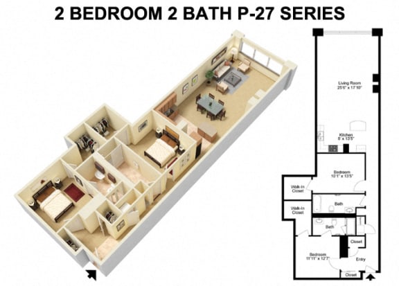 2 Bed 2 Bath - Prospect Avenue Floor Plan I at The Residences at 668 Apartments, Ohio