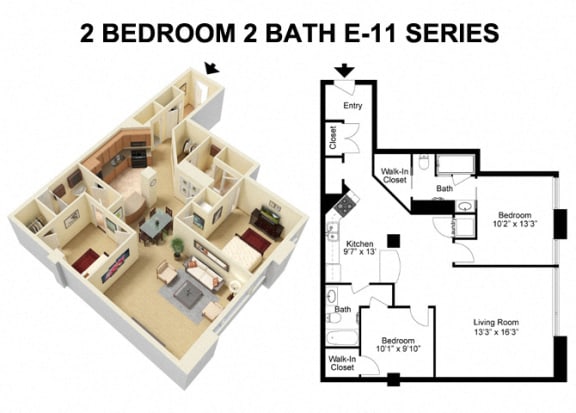 2 Bed 2 Bath - Euclid Avenue Floor Plan Jat The Residences at 668 Apartments, Ohio, 44114