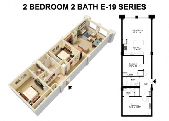 2 Bed 2 Bath - Euclid Avenue Floor Plan Lat The Residences at 668 Apartments, Cleveland, OH