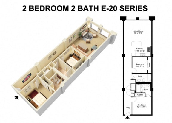 2 Bed 2 Bath - Euclid Avenue Floor Plan M at The Residences at 668 Apartments, Cleveland, 44114