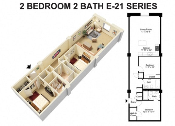 2 Bed 2 Bath - Euclid Avenue Floor Plan O at The Residences at 668 Apartments, Cleveland, Ohio