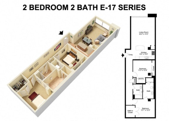 2 Bed 2 Bath - Euclid Avenue Floor Plan P at The Residences at 668 Apartments, Cleveland