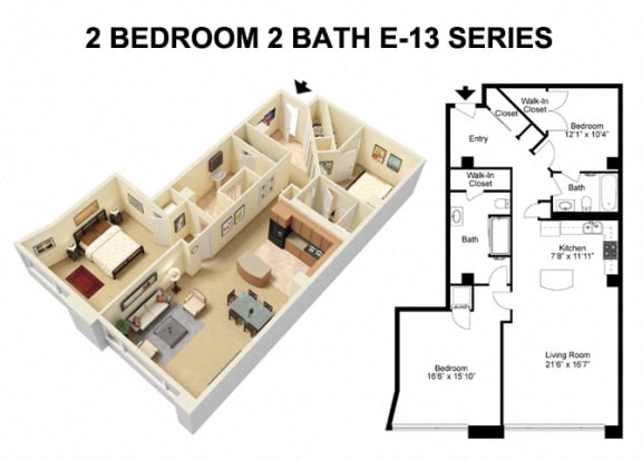 2 Bed 2 Bath - Euclid Avenue Floor Plan at The Residences R at 668 Apartments, Ohio, 44114