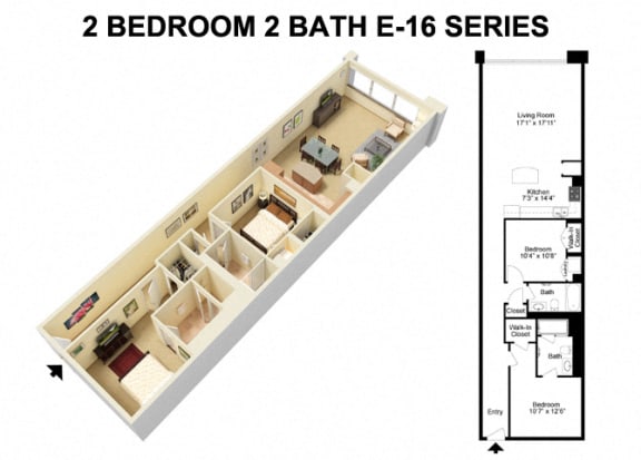 2 Bed 2 Bath - Euclid Avenue Floor Plan t at The Residences at 668 Apartments, Cleveland, OH