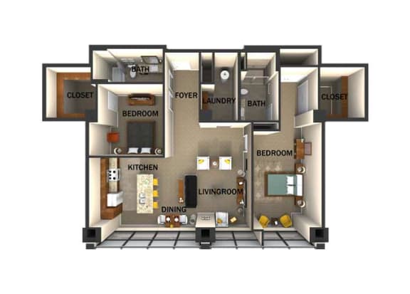 Suite Style K Two Bed  Two Bath FloorPlan at Residences At 1717, Cleveland
