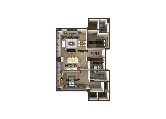 Suite Style L Two Bed  Two Bath FloorPlan at Residences At 1717, Ohio