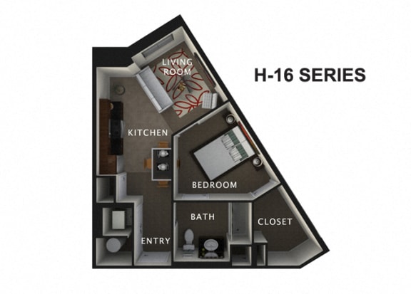 1 Bed, 1 Bath Floor Plan  at The Residences At Hanna Apartments, Cleveland, Ohio