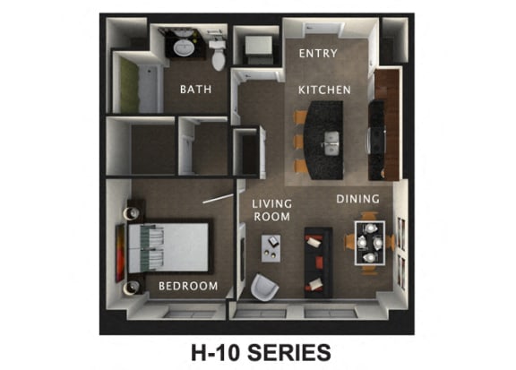 1 bedroom 1 bathroom Floor Plan at The Residences At Hanna, Ohio, 44115