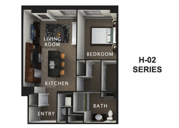1 Bed 1 Bath A Floor Plan at The Residences At Hanna Apartments, Cleveland, OH, 44115