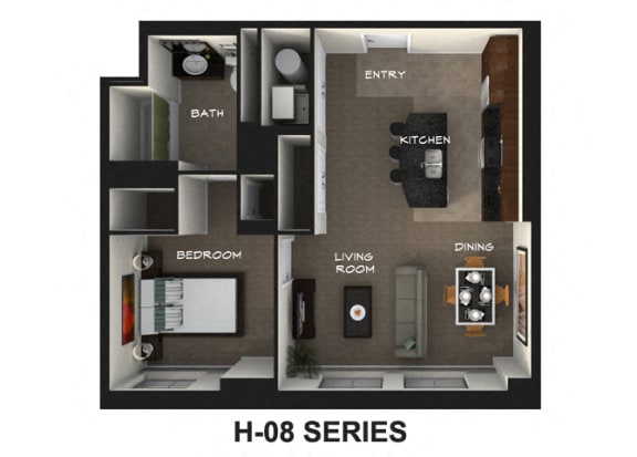 1 Bed, 1 Bath Floor Plan at The Residences At Hanna Apartments, Cleveland, OH