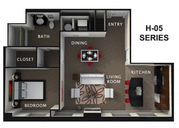 1 Bed 1 Bath Floor Plan at The Residences At Hanna, Cleveland, 44115