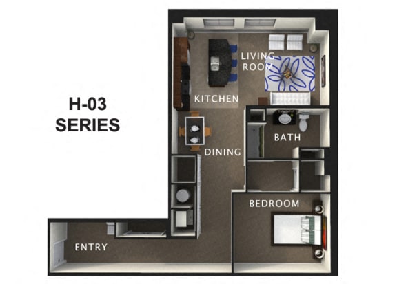 1 bedroom 1 bathroom Floor Plan at The Residences At Hanna Apartments, Cleveland, Ohio