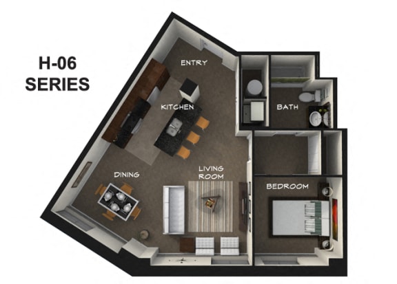 Spacious 1 Bed 1 Bath Floor Plan at The Residences At Hanna Apartments, Ohio